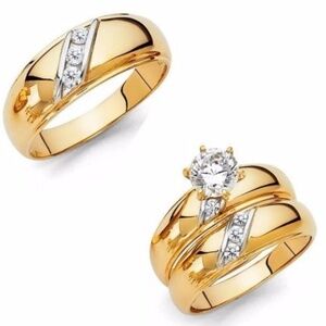 3pc bride & Groom Set 14k Yellow Gold.